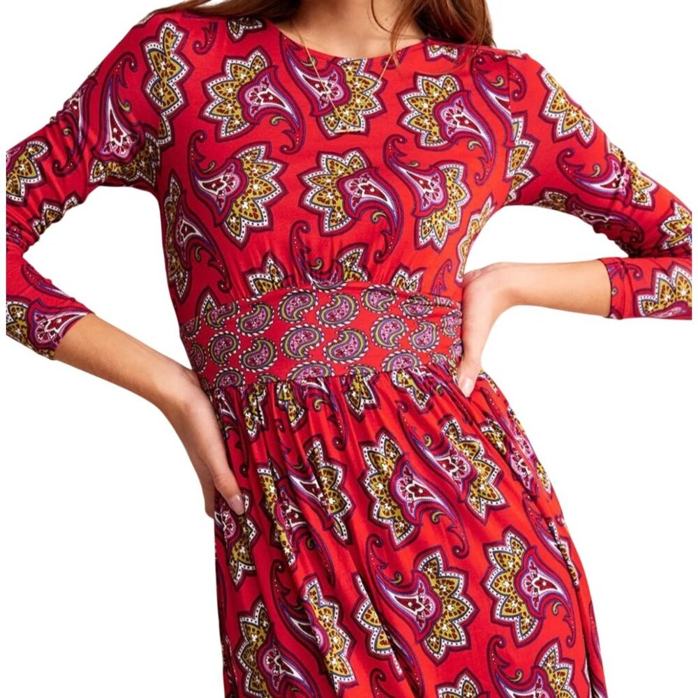 Boden Red Paisley Midi Dress - Picture 4 of 8